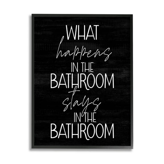 Stupell Industries What Happens In The Bathroom Graphic Art Black Framed Art Print Wall Art, Design by Lil' Rue