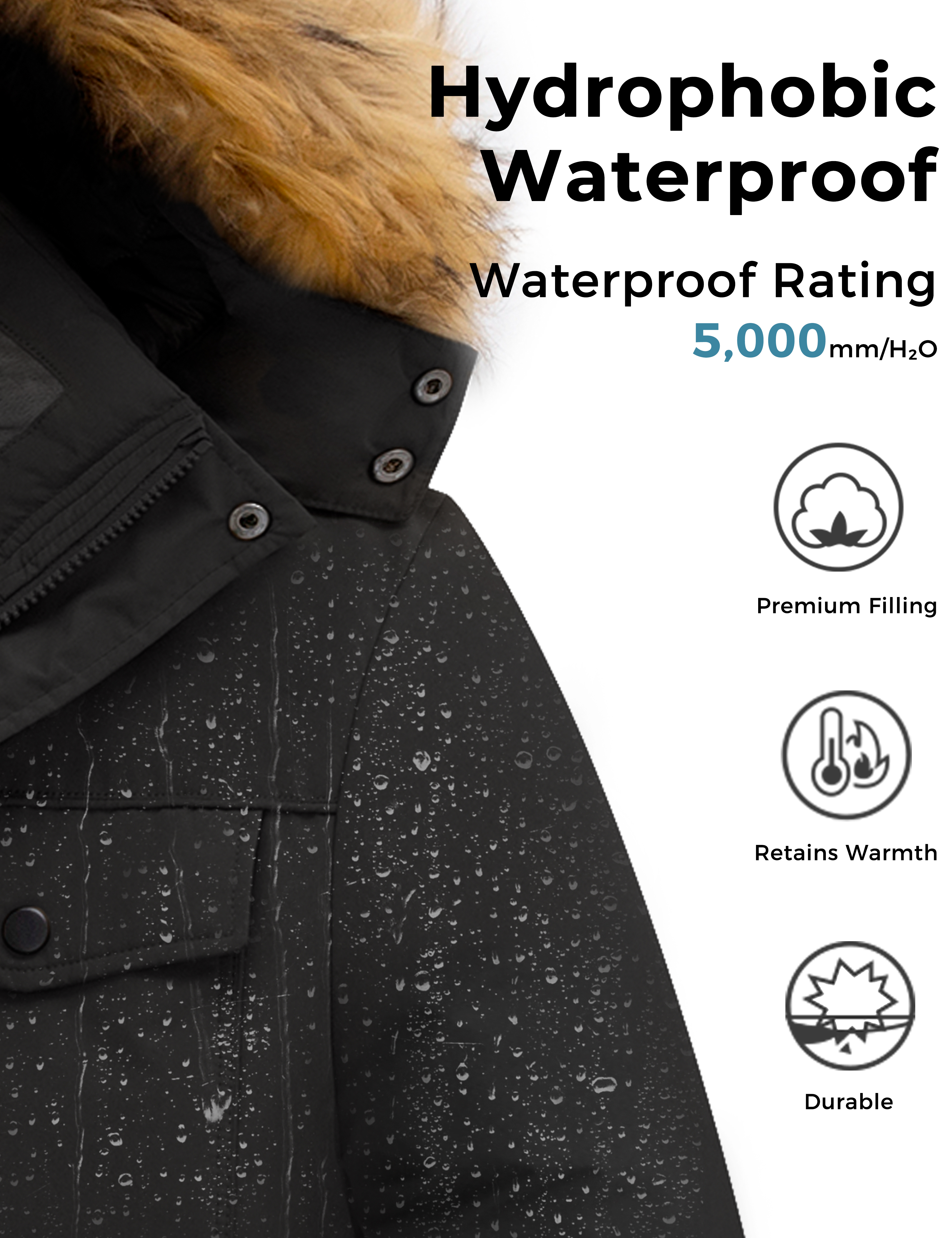 WenVen Men's Winter Parka Jacket, Black photo 5