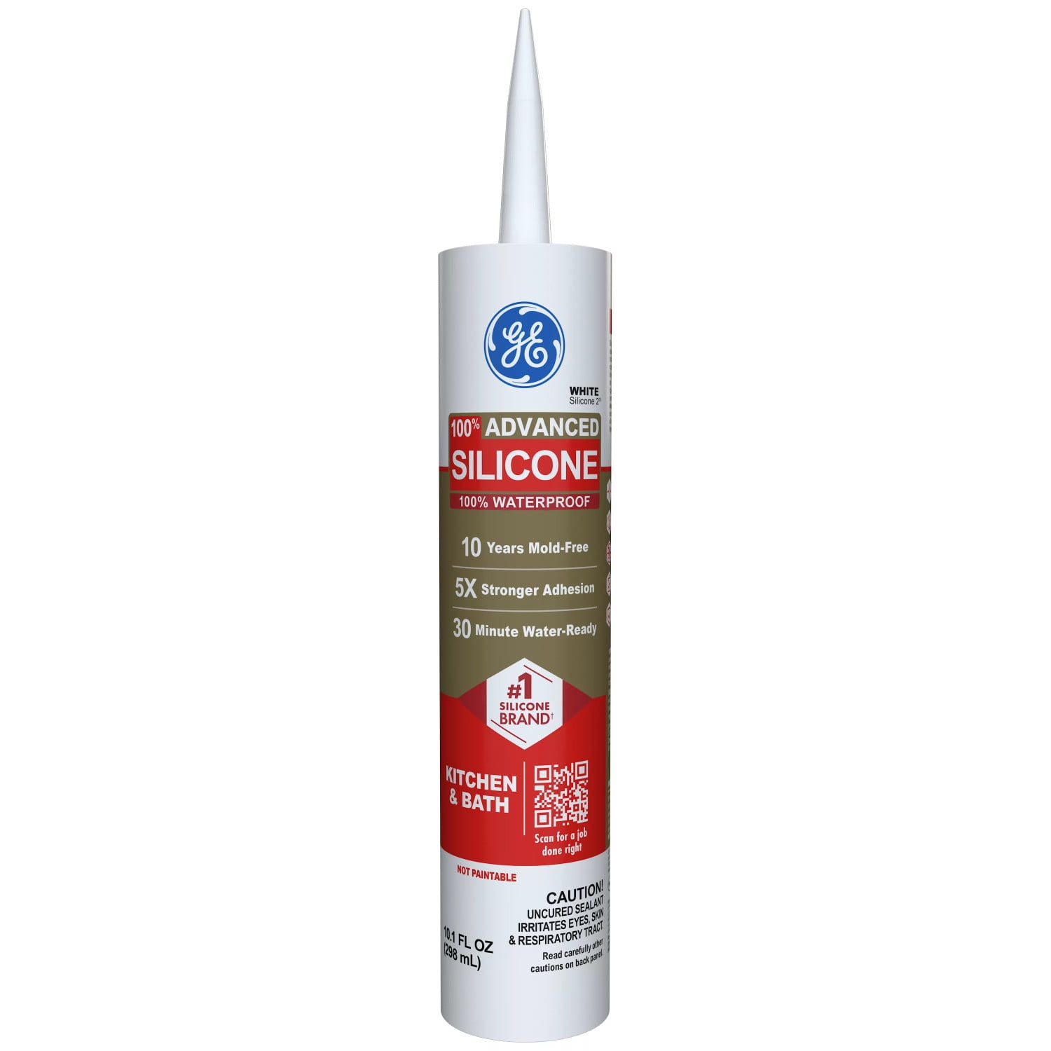 (12 pack) GE Advanced Silicone Kitchen & Bath Sealant, Pack of 1, White 10.1 fl oz Cartridge