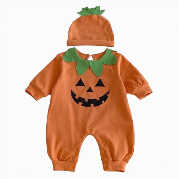 0-3 Months Newborn Boys Girls Pajamas Rompers Home Clothes Baby Boy Girl Pumpkin Romper Jumpsuit My 1st Halloween Clothes With Hat Orange Bodysuit Baby Gift