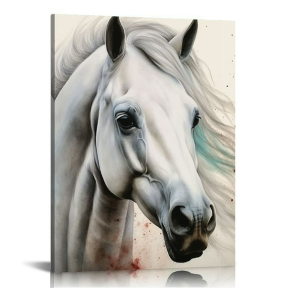 Acheng Watercolor Horse Wall Art,White Horse Canvas Wall Art,Horse Wall Decor,Horse Decor,Horse Pictures,Horse Pictures Wall Decor,Gifts for Horse Lovers,Framed 12x16 in