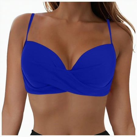 ORT Bikini Tops for Women Push Up Swimsuit Top Lace Up Padded Bathing Suit Tops Twist Bikini Top Only(Blue S)