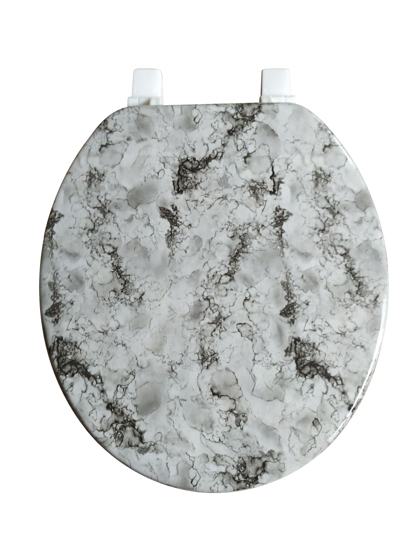 Dream Bath Heavy Duty Round Toilet Seat with non-slip seat and quick-attach easy install hardware, Marbleized Wood Grey