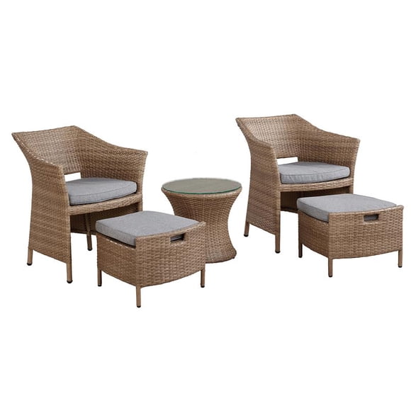 Kokoli Ensemble Toutes Saisons avec 2 Chaises, Ottomans et Table d'Appoint, Brun