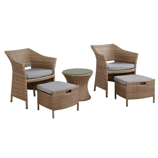 Kokoli Ensemble Toutes Saisons avec 2 Chaises, Ottomans et Table d'Appoint, Brun