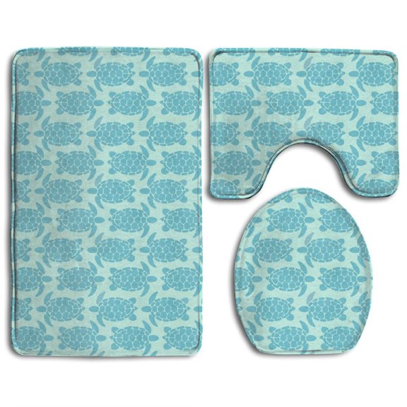 GOHAO Lovely Little Tortoise 3 Piece Bathroom Rugs Set Bath Rug Contour Mat and Toilet Lid Cover