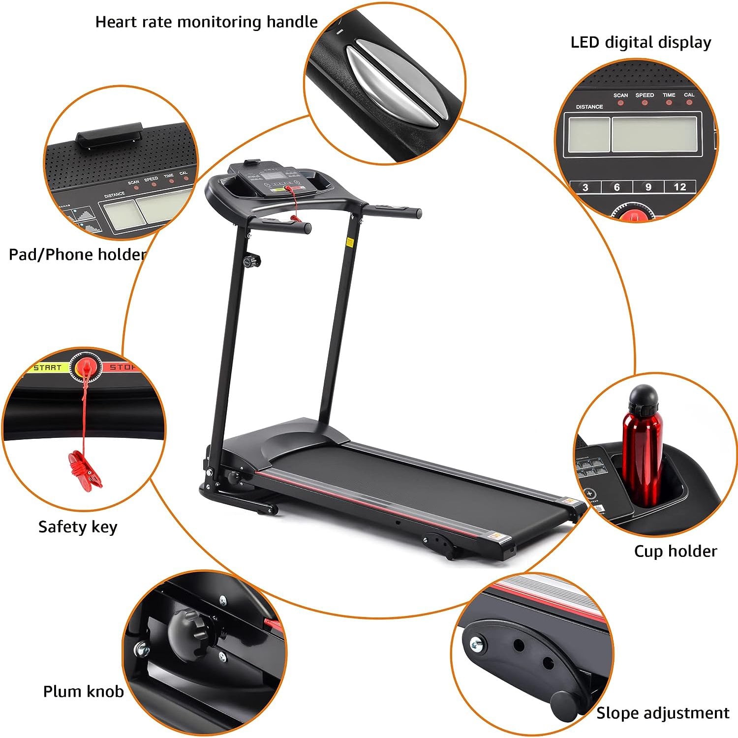 2.5HP Folding Maual incline Treadmill with MP3 Speaker Running Walking Jogging High Weight Capacity Exercise Machine 12 Automatic Programs for Home Office,Black