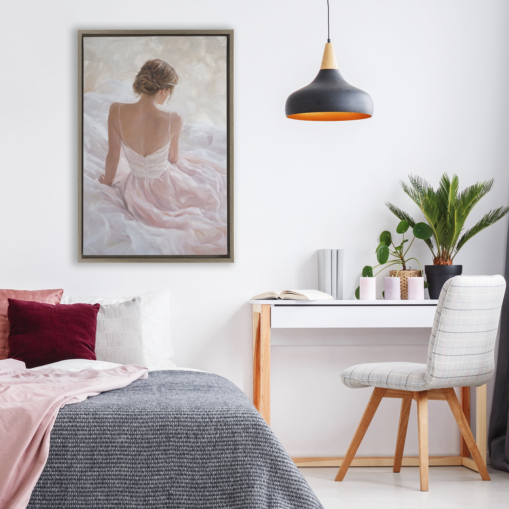 Stupell Industries Quiet Reflection in Pastel Pink Brown Framed Floater Canvas Wall Art, design by Petal Prints Design