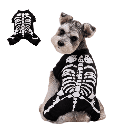 Halloween Dog Pajamas Soft Stretchy Winter Clothes, Skeleton Pet Costume, Holiday Sweater Jumpsuits with Sleeves for Small Medium Large Dogs Cats