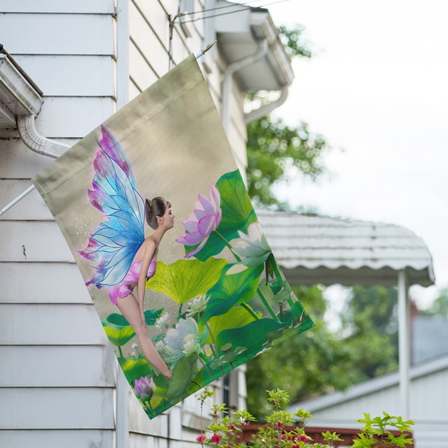 America Forever Fairy House Flag - Spreading Fairy Dust Lotus Pond - Magical Fantasy Fairy Tales Spring Summer Seasonal Yard Outdoor Decorative Double Sided Flag - 28 x 40 Inch