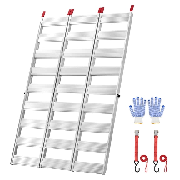 KFFKFF Aluminum Trailer Ramps, 76 x 50 in Tri-Fold Design with Straps & Non-Slip Rubber Fingers, 1500 lbs Capacity Loading Ramps for ATVs, Motorcycles, Lawn Mowers, Tractors, and Carts