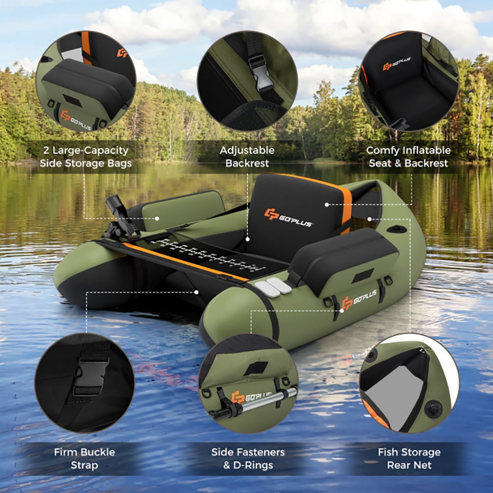 Demifill Inflatable Float Tube, Fishing Float Tube, Inflatable Fishing Float Tube with Pump Storage Pockets and Fish Ruler, Green