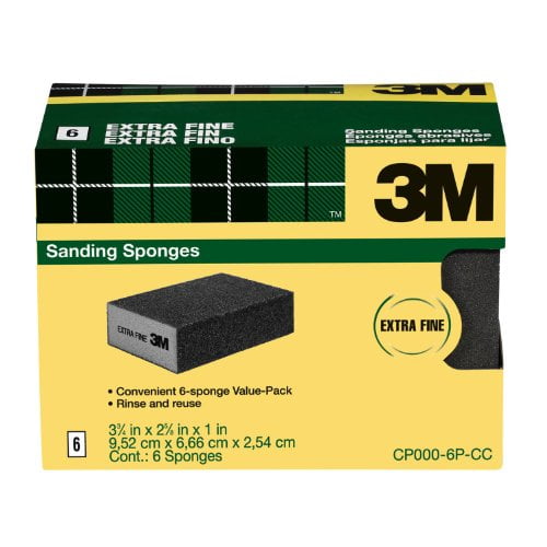 3M Sanding Sponge, Extra Fine Grit, 6Pack (CP0006PCC)