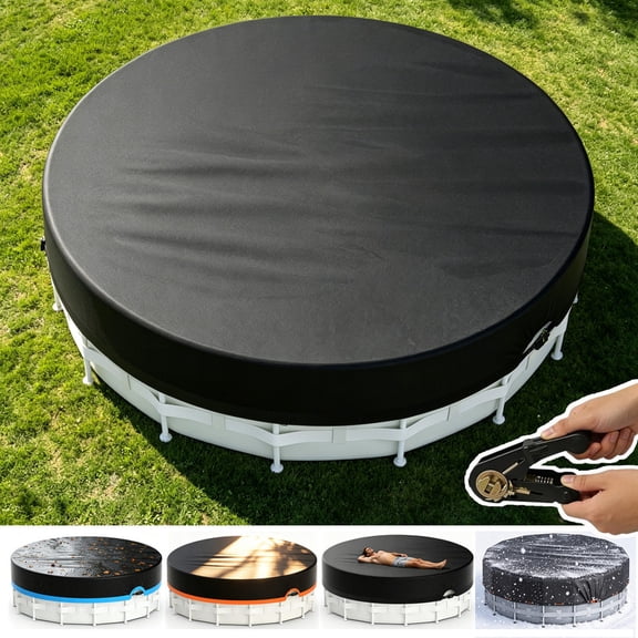 SHELTUSE 10Ft Round Pool Cover with Ratchet Tie Downs, 420D Heavy Duty Swimming Pool Cover for Above Ground Pools PU Tarp Snug Fit for UV Protected, Weather Protection
