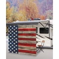 thumbnail image 5 of 4th of July RV Awning Sun Shade Screen 9'X7' USA Flag Mesh Sunscreen Patriotic Stars Stripes Retro Wood Grain Awning Shade Screen with Zipper UV Blocker Completed Kits for RV Motorhome Camper, 5 of 7
