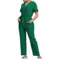 thumbnail image 3 of jtjvou Women's Summer One Piece Jumpsuits Belted Short Sleeve Wrap V Neck Fashion Dressy Casual Wide Leg Pants Romper Green L, 3 of 7