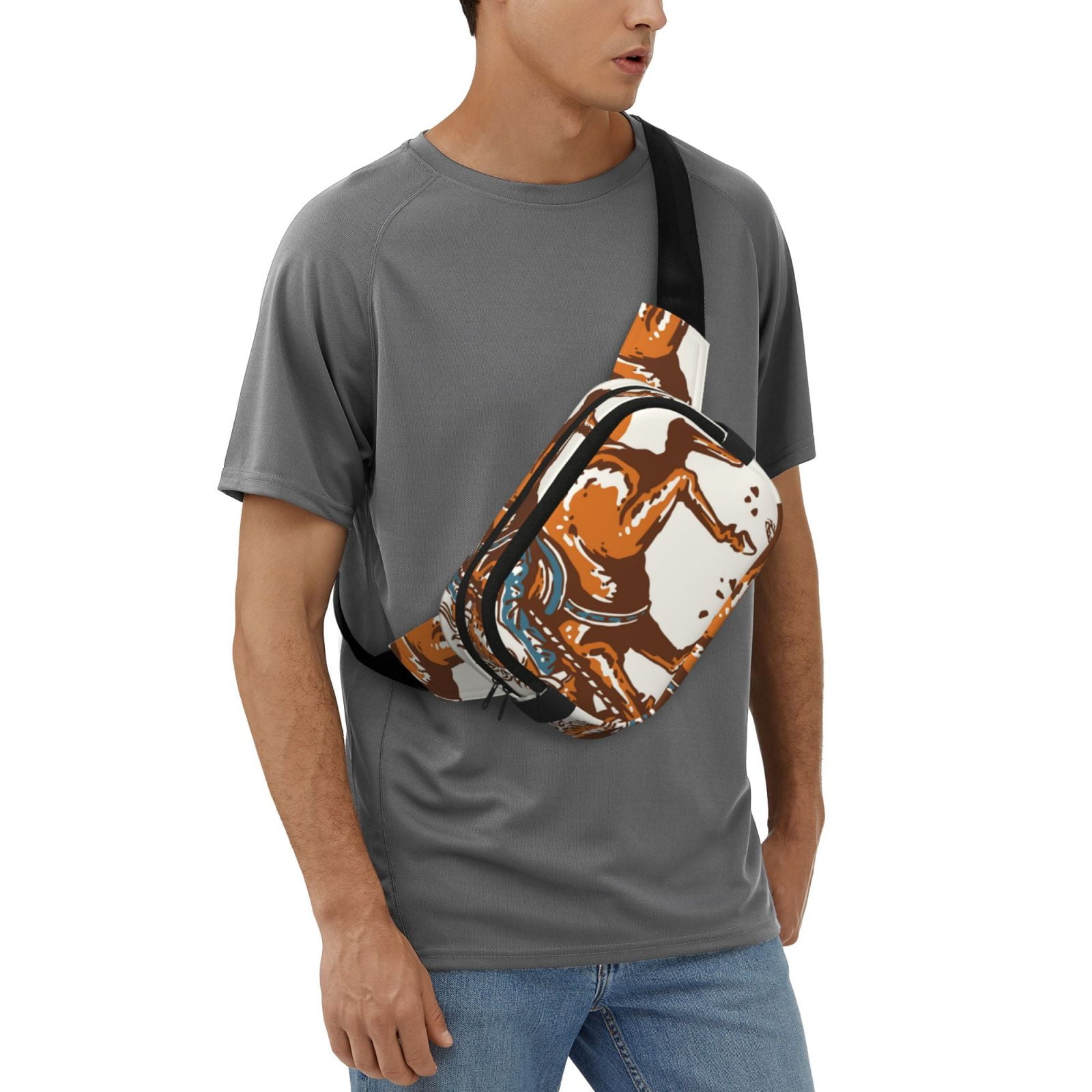 Picia Cowboy Riding Horse Print Square Double-Layer Waist Bag Mini Adjustable Waist Belt Bag Exercise Running Travel Hiking