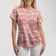 thumbnail image 3 of felwors Scrubs for Women Animal Print Tops Short Sleeve Cartoon Pattern V Neck Stretchy Nursing Uniform with Pockets (Pink, M), 3 of 7