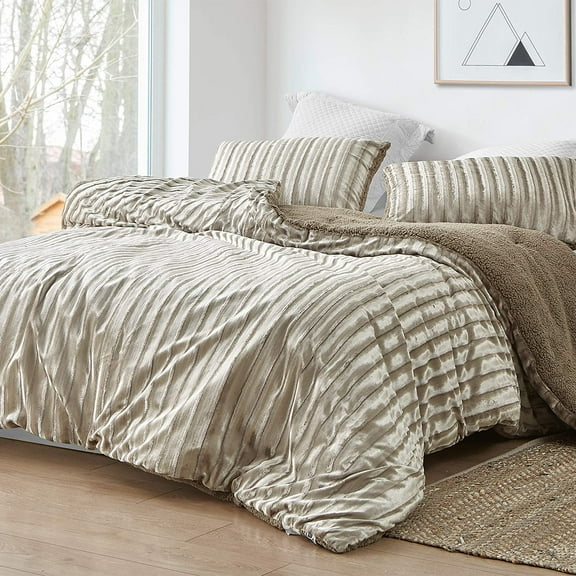 Byourbed Velvet Crush - Coma Inducer Oversized Queen Comforter Set - Ridged Silvery Beige