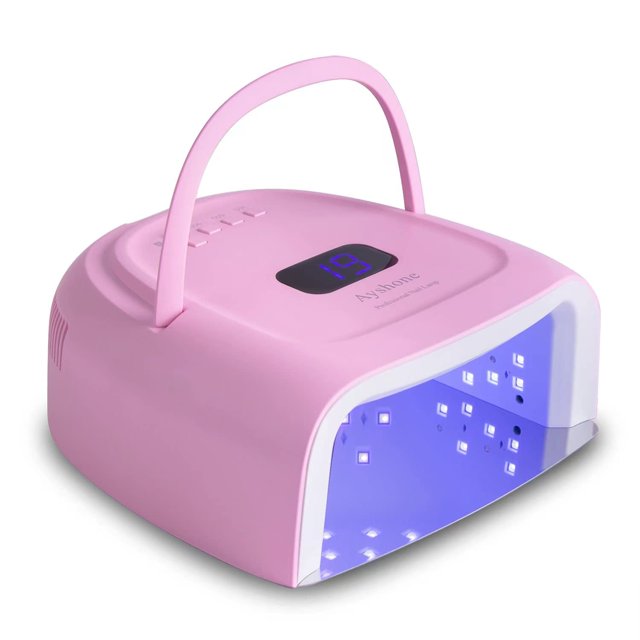 Ayshone Lámpara de uñas de gel LED recargable 60W Luz de uñas LED UV inalámbrica Secador de uñas para uñas de gel con mango de elevación Sensor táctil Pantalla LCD