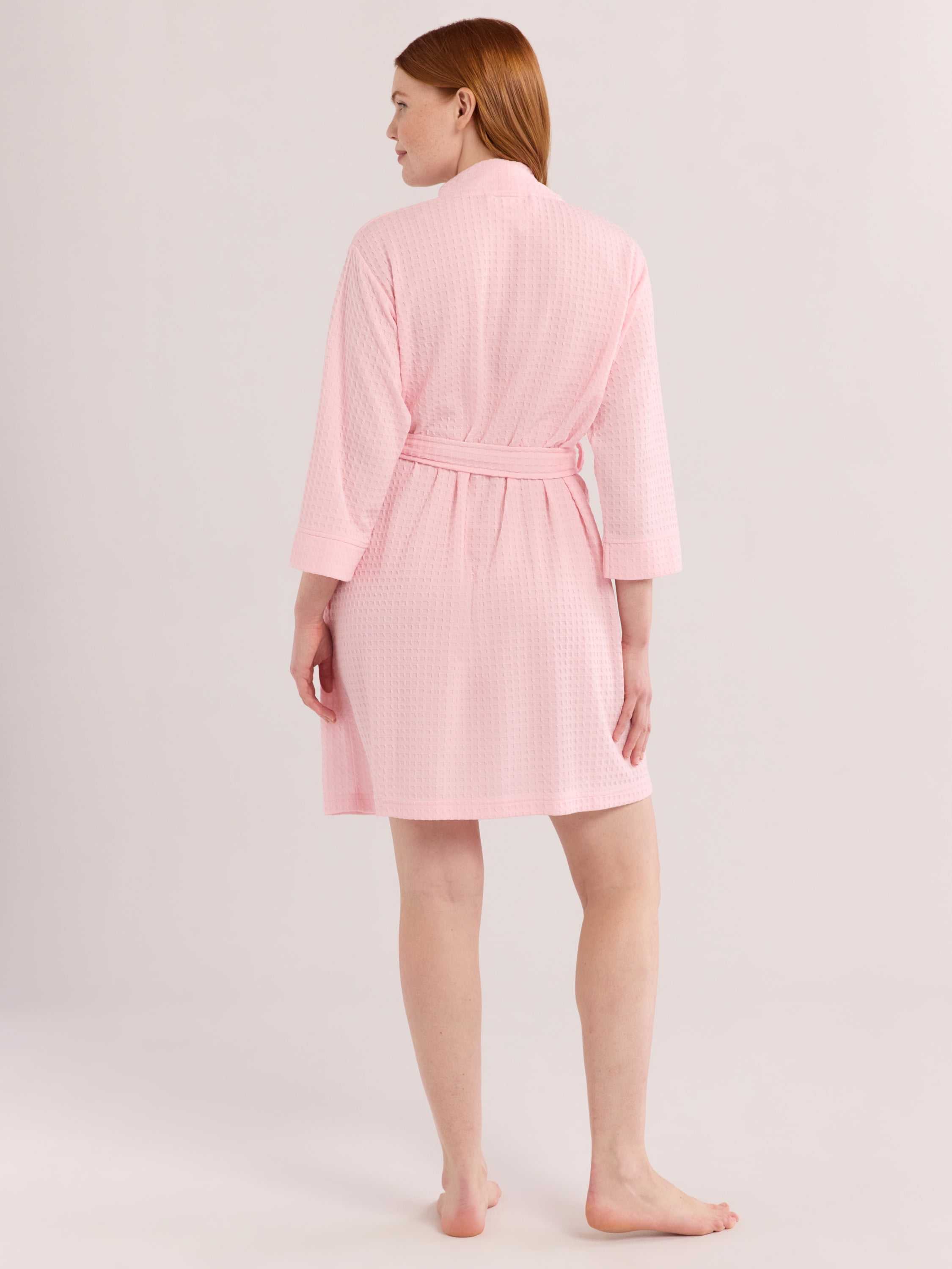 Joyspun Women's Waffle Kimono Short Wrap Robe, Sizes S-3X