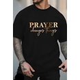 thumbnail image 1 of Men's T-Shirt with Prayer Changes Things Print & Golden Cross Design - Soft Breathable Round Neck Casual Tee, Machine Washable, 1 of 6