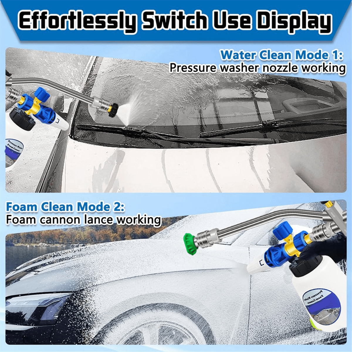 Pressure Washer Dual-Connector Tool with 7 Pressure Washer Nozzle Tips, 1/4 Quick Connect Switch Doubl