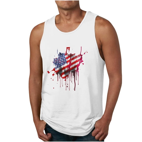 WREESH Men's Sleeveless Tank Top Summer Casual Wear with Round Neck and Graphic Detail White