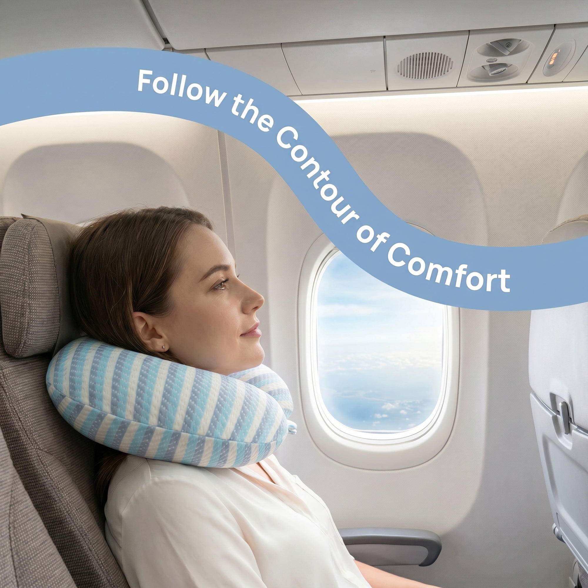 Unique Bargains Memory Foam Travel U Shape Neck Pillow for Airplane Blue 12"x12"