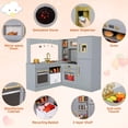 thumbnail image 5 of Arlopu Corner Play Kitchen for Kids w/ Sound & Light, Wooden Kitchen Playset w/ Refrigerator, Stove, Disinfection Locker, Water Dispenser & Sink for Toddler Ages 3+ Boys Girls, Gray, 5 of 9