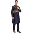thumbnail image 6 of SKAVIJ Men's Kurta Pajama 2-Piece Set Art Silk Embroidered Party Wear Suit Blue M, 6 of 6