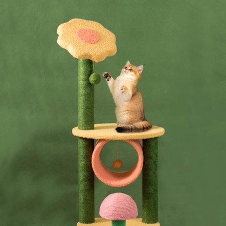 Happy & Polly 35.4” Sunflower Cat Tree Tower Condo Sisal Scratching Posts with Platform  Cat Furniture Activity Center