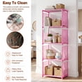 thumbnail image 4 of HONEIER Bookshelf, 4-Tier Storage Shelf, Narrow Bookcase Organizer for Bedroom Living Room Office, Pink, 4 of 9