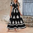 thumbnail image 4 of HOMBOM Black Dresses for Women Maxi Floral Fashion V-Neck Peasant Pocket 2025 Short Sleeve Boho Beach Dress XL, 4 of 8