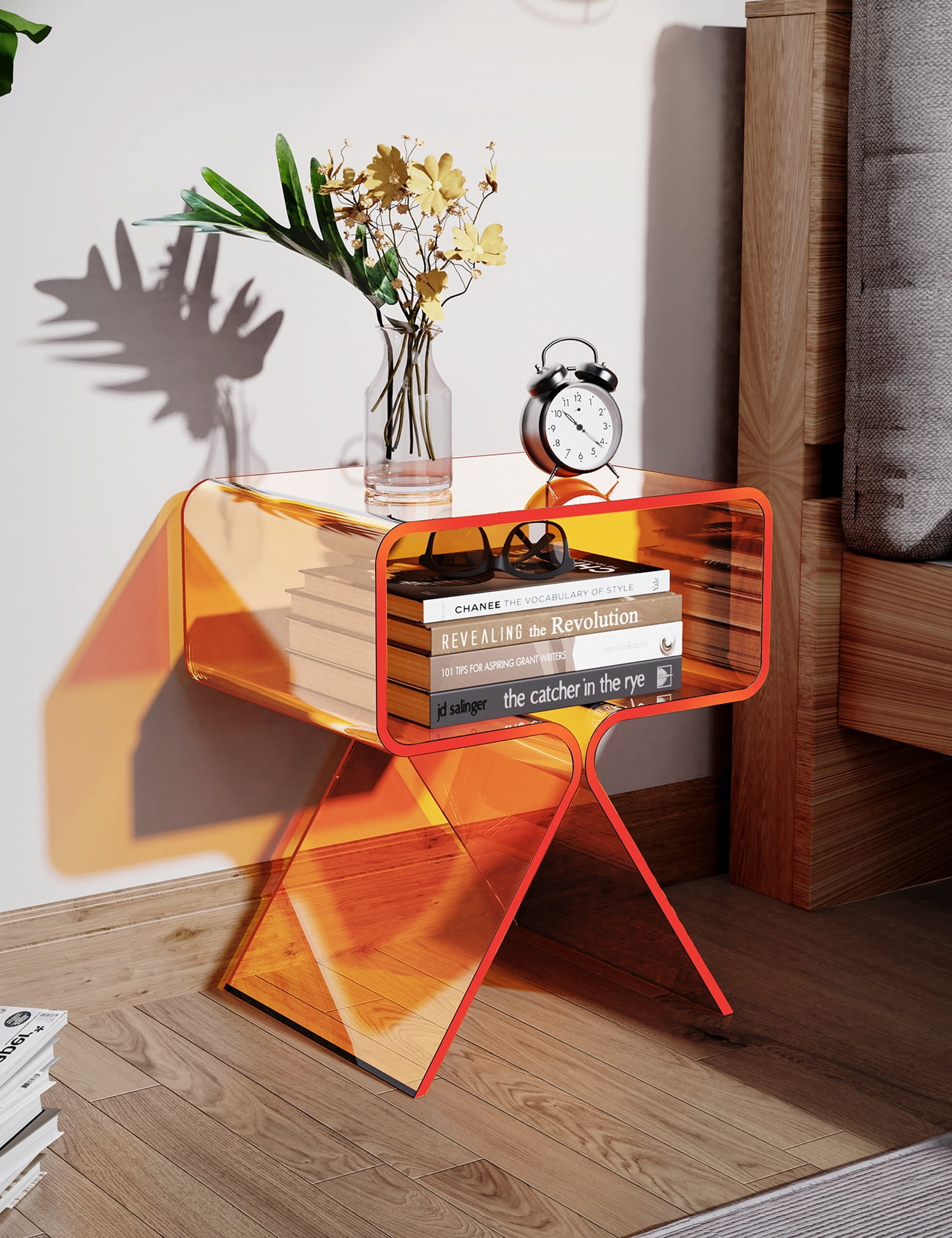 Solaround Acrylic Side Table Nightstand, 15.4''L x 11.8''W x 17.7''H, Orange