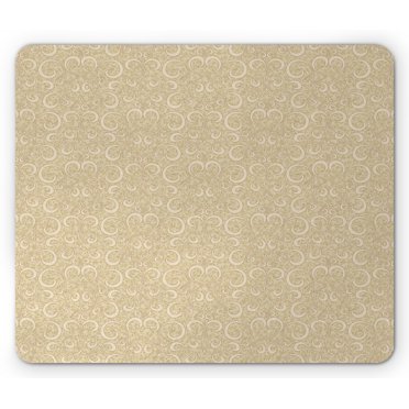 Beige Mouse Pad, Unusual Swirled Floral Patterns Style Motifs in Boho Design Print, Rectangle Non-Slip Rubber Mousepad, Beige, by Ambesonne