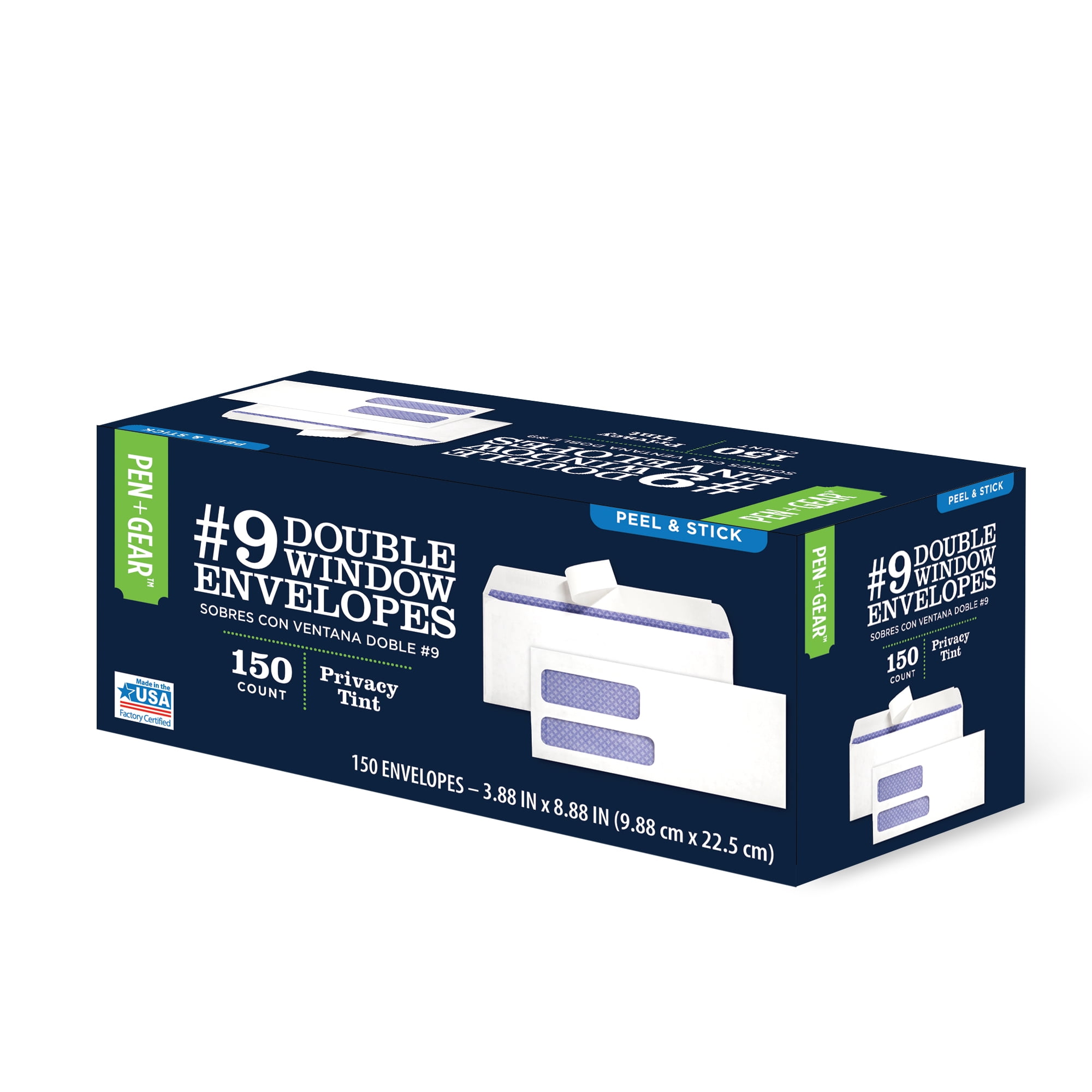 Pen+Gear 9 Double Window Envelope with Security Tint, 37/8 x 87/8