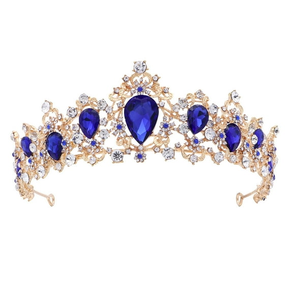 OUNONA Royal Blue Crystal Rhinestone Tiara Crown for Women Bridal Engagement Party Accessories 7.5 inches