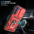 thumbnail image 4 of Design for Samsung Galaxy S23 Phone Case with Camera Lens Sliding Cover Ring Holder Kickstand - Shockproof Heavy Duty Rugged Military Grade Bumper Protective Case for Women Men, Red+Black, 4 of 11