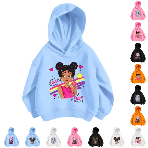 Oiyii Big Girl's Anime Graphic Hoodie For Big Girls Long Sleeve Messy Bun Leopard Bow Print Play Casual Hooded Sweatshirt,BU3