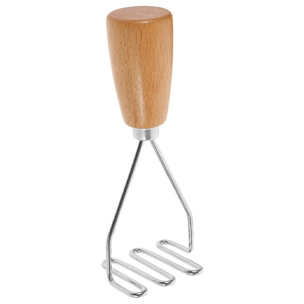 Machacador de patatas de acero inoxidable con mango de madera, herramienta para triturar alimentos.