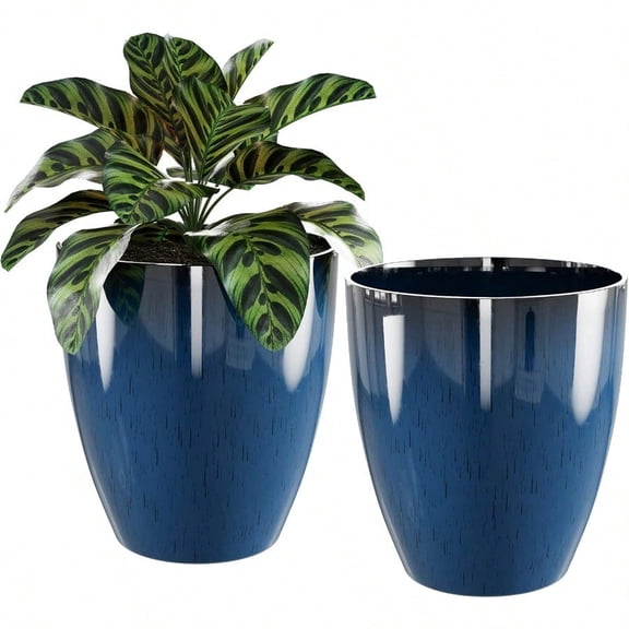 Plant Pots Set Of 2 Pack10 Inch Plant Pot For Indoor And Outdoor Plants With Drainage Hole Flower Pots Modern Decorative Planter For Garden Plants Blue
