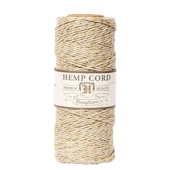 Hemptique Hemp Cord Spool - Natural with Metallic Gold, 1 mm x 205 ft
