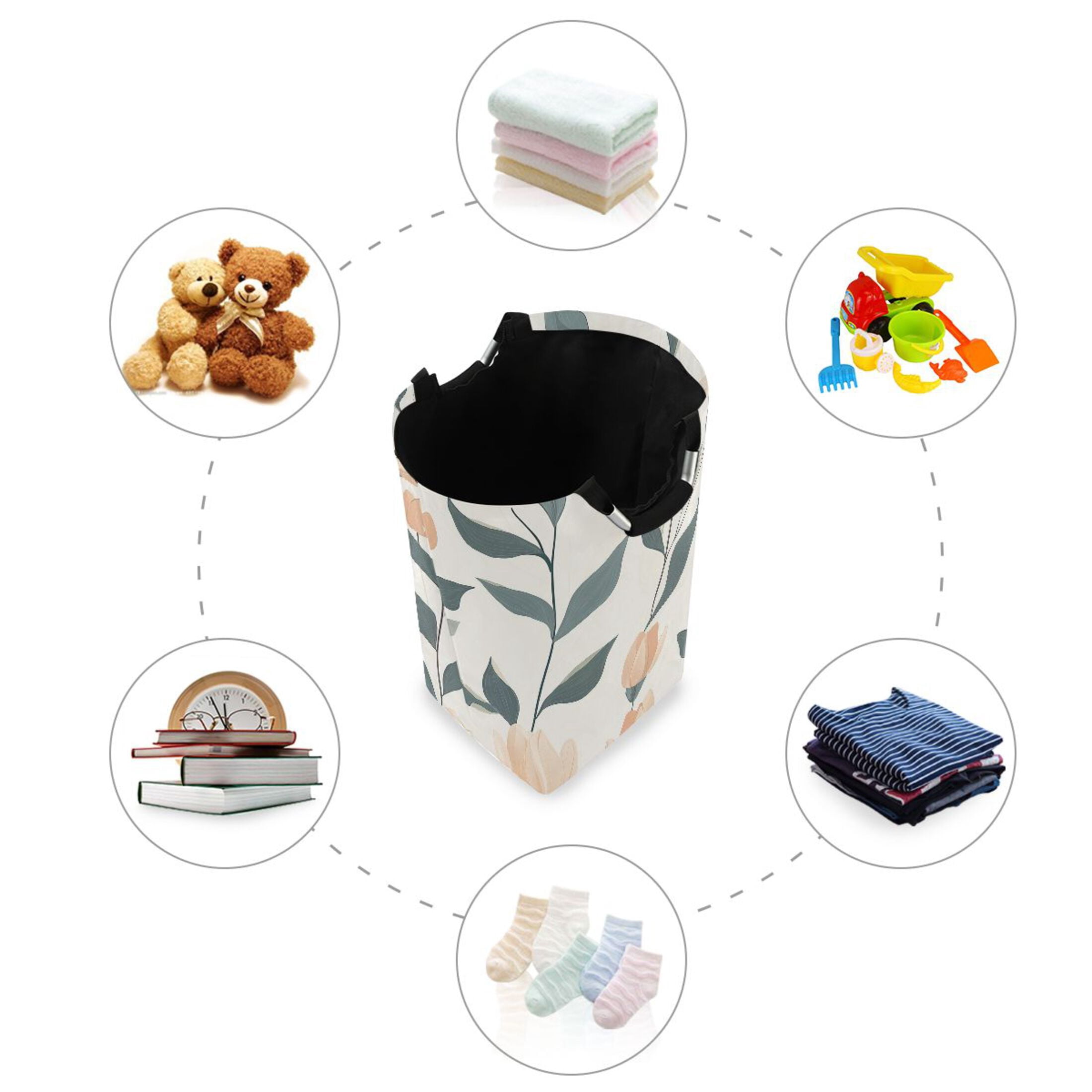 Pastel Flower Stems Foldable Laundry Hamper 12.6x11x22.7in with Handles for Bathroom Bedroom Storage