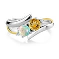 thumbnail image 2 of Gem Stone King 925 Sterling Silver and 10K Yellow Gold Yellow Citrine White Simulated Opal and White Lab Grown Diamond Two Stone Crossover Ring (1.25 Cttw, Size 9), 2 of 5