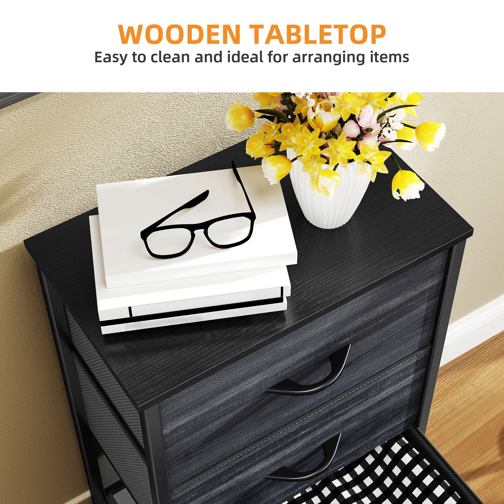 Uforic 4 Drawer Dresser Fabric Chest of Drawers Furniture Storage Organizer for Living Room,,Hallway, Black Wood Grain