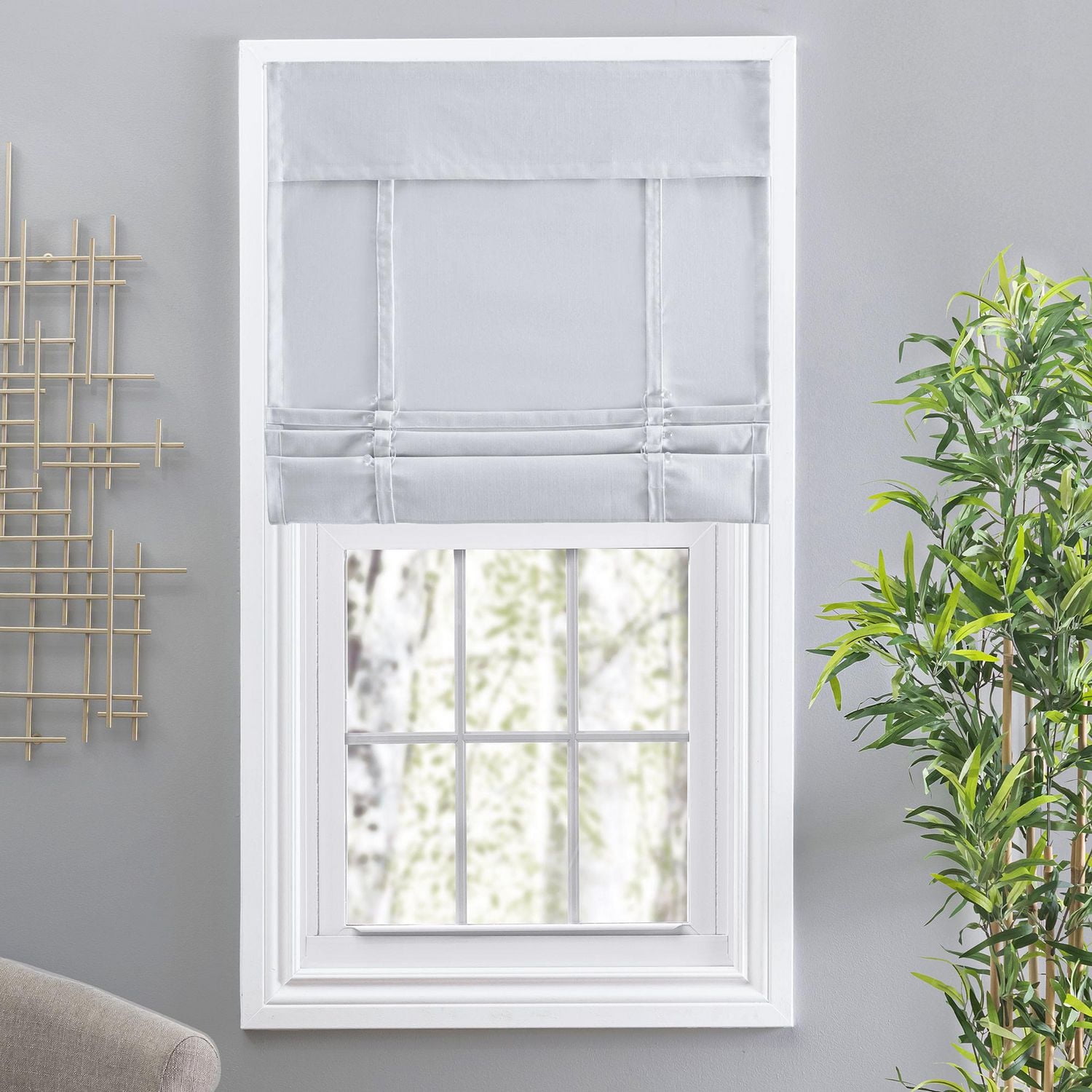 Camalay Harmony Light Filtering Adhesive Fastener Cascade Roman Shade x 64 in Grey