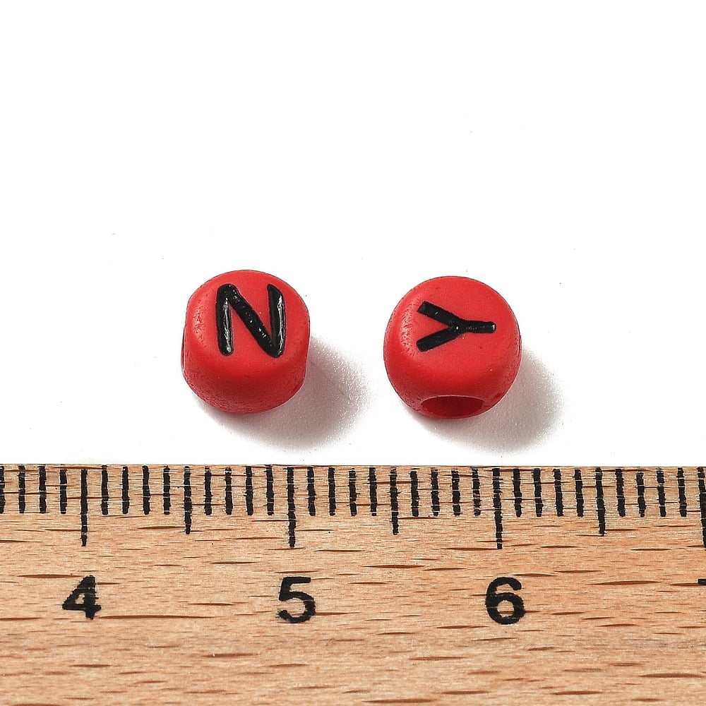 Opaque Acrylic Beads Large Hole Beads Flat Round with Letter A~Z FireBrick 7x5mm Hole: 2.5mm about: 3333pcs/500g