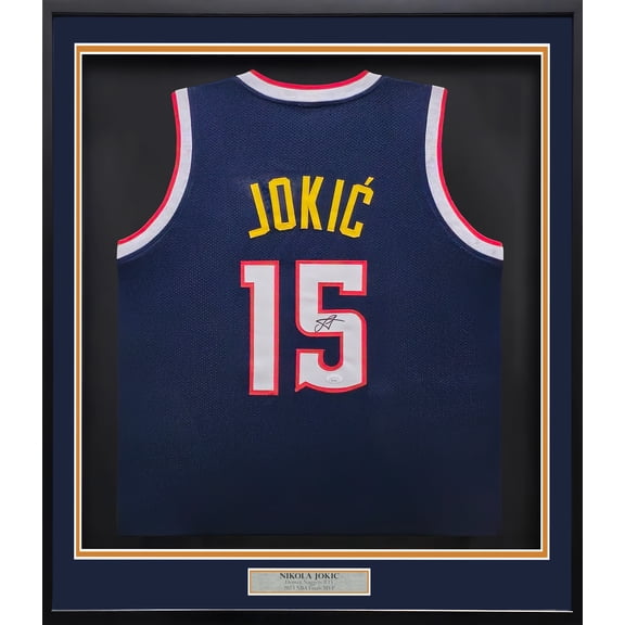 Denver Nuggets Nikola Jokic Autographed Framed Blue Jersey JSA 238359