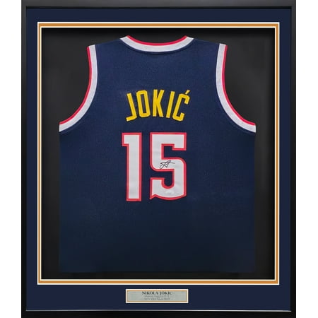 Denver Nuggets Nikola Jokic Autographed Framed Blue Jersey JSA 238359
